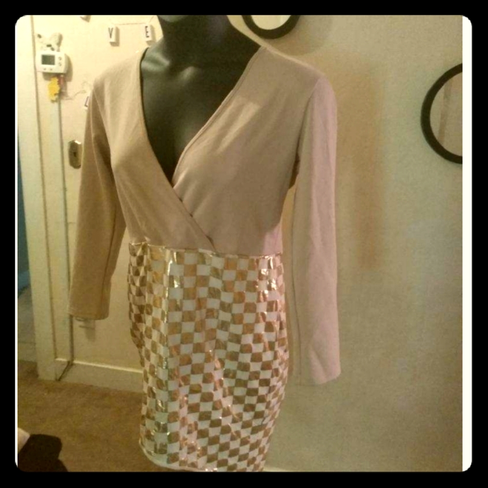 Gold and cream checkered dress